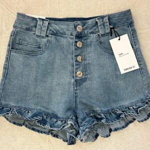 Forever 21 Ruffled Blue Jean Shorts